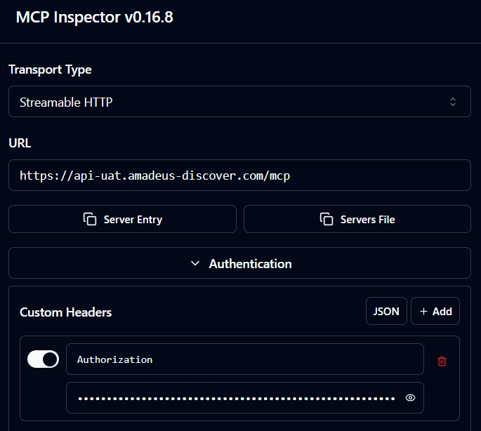MCP inspector configuration : authorize